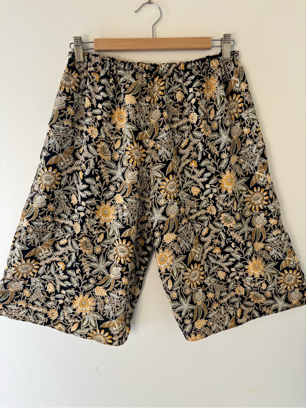 Black Floral Handmade Shorts with Yellow Floral Accent